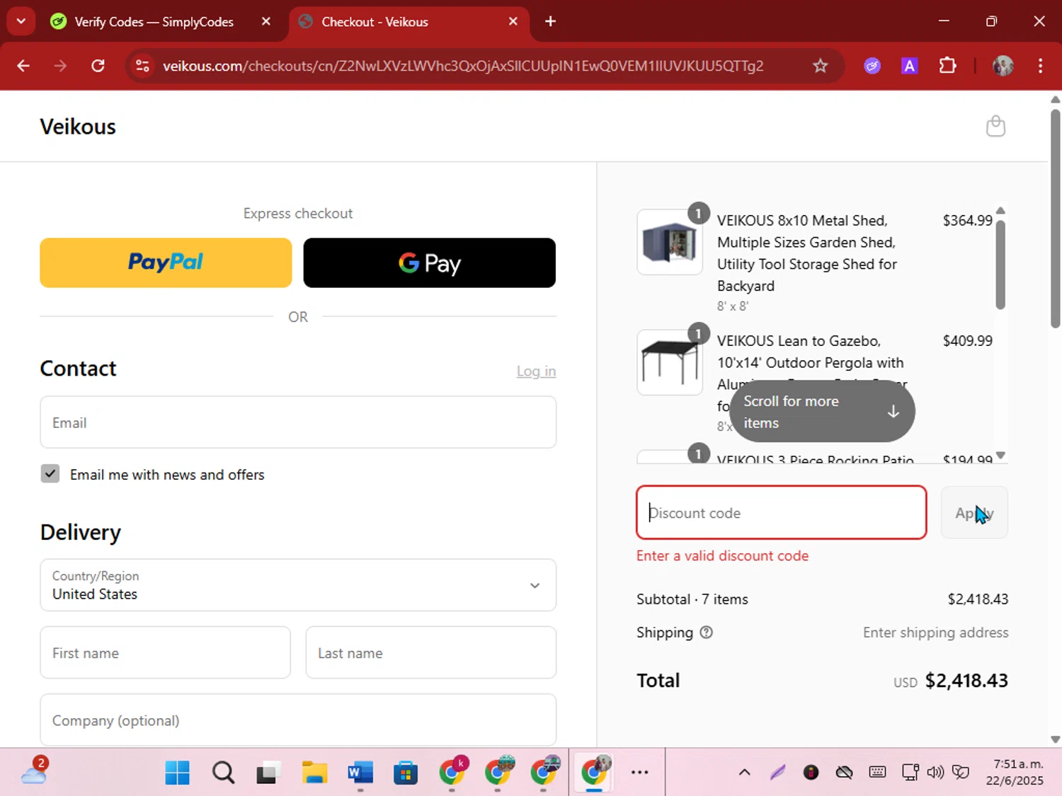 veikous discount code screenshot showing code Dad5 applied at veikous checkout page. Uploaded by SimplyCodes community member ShrewdSeeker5445 on Jun 22, 2025