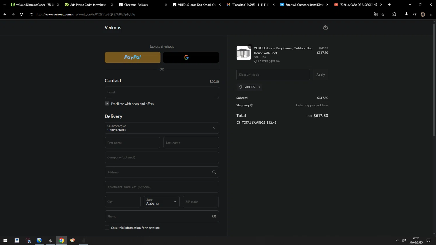 veikous discount code screenshot showing code LABOR5 applied at veikous checkout page. Uploaded by SimplyCodes community member MarcosAranguren on Sep 1, 2025