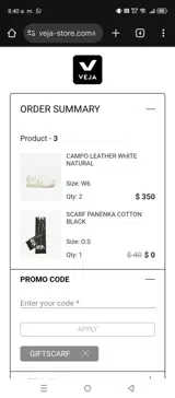 VEJA coupon verification screenshot