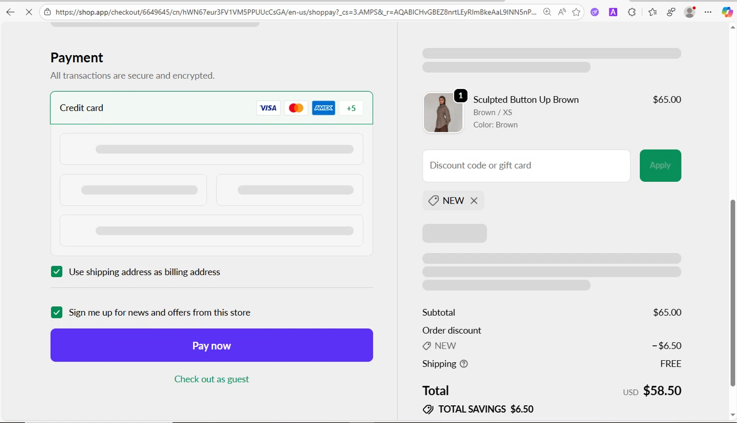 Vela Scarves discount code screenshot showing code NEW applied at Vela Scarves checkout page. Uploaded by SimplyCodes community member VoucherWhiz9254 on Dec 6, 2025