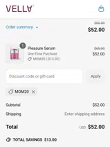 Mom20 coupon verification screenshot