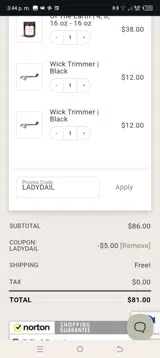 LADYDAIL coupon verification screenshot