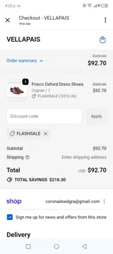 Flashsale coupon verification screenshot