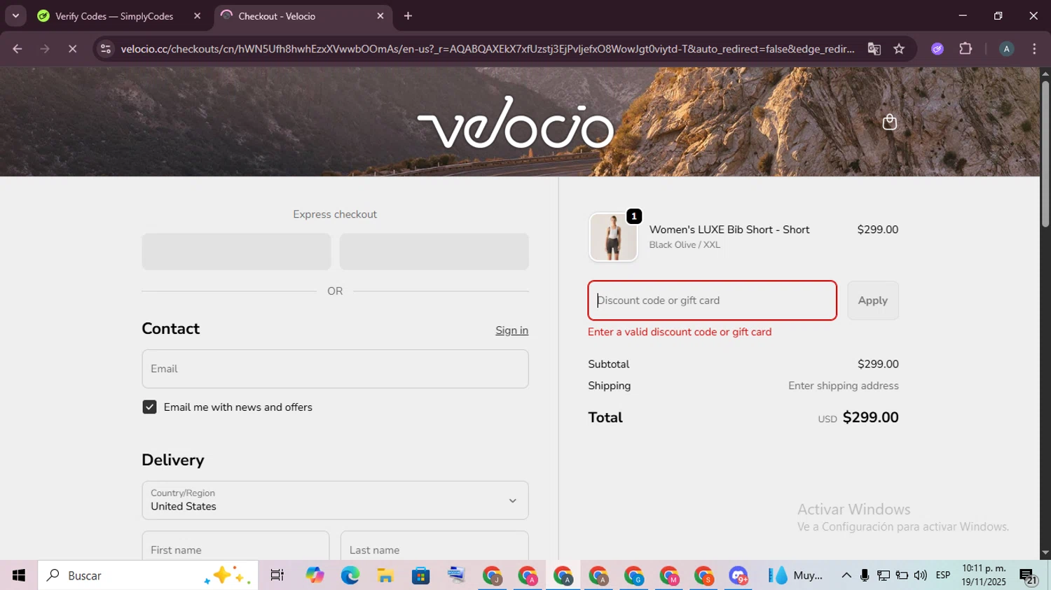 Velocio Apparel promo code screenshot showing code MINWALD_50 applied at Velocio Apparel checkout page. Uploaded by SimplyCodes community member ScanSpotter8851 on Nov 20, 2025