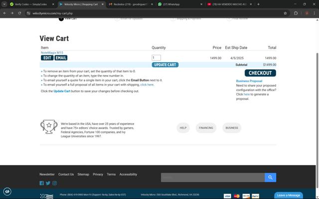 Velocity Micro checkout page showing Velocity Micro promo code box | Screenshot taken by SimplyCodes community member on Mar 25, 2025