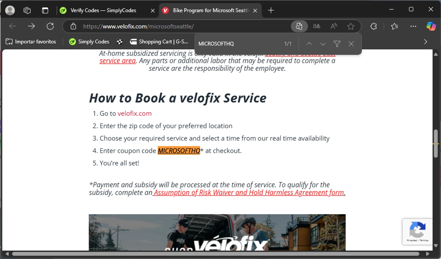 velofix promo code screenshot showing code MICROSOFTHQ applied at velofix checkout page. Uploaded by SimplyCodes community member nahhhh on Mar 20, 2025