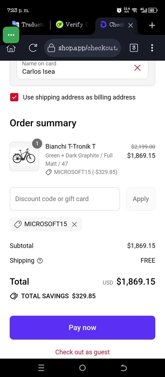 velofix checkout page showing velofix promo code box | Screenshot taken by SimplyCodes community member on Jul 19, 2025