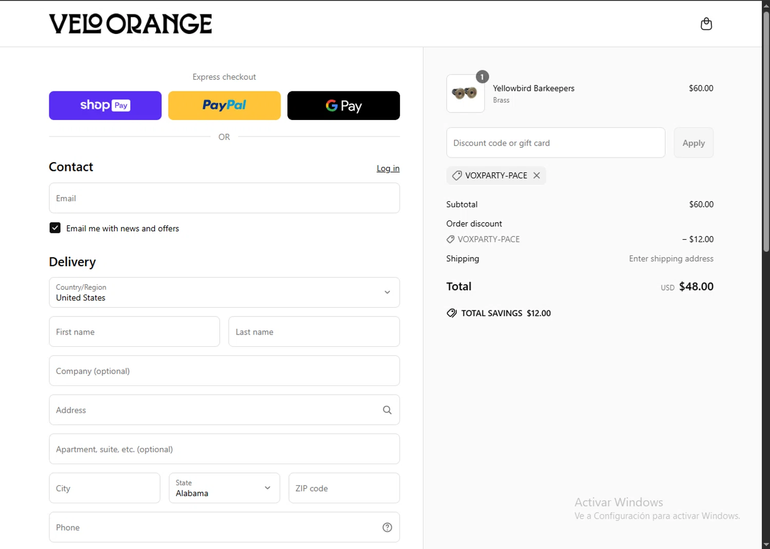 Velo Orange promo code screenshot showing code VOXPARTY-PACE applied at Velo Orange checkout page. Uploaded by SimplyCodes community member SavvyLynx6076 on Jun 12, 2025