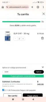 Velora Research coupon verification screenshot