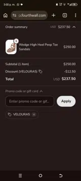 VELOURA5 coupon verification screenshot