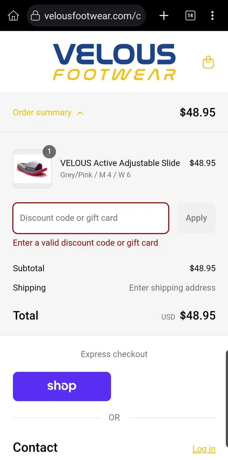 Velous Footwear promo code screenshot showing code CITIUSMAG20 applied at Velous Footwear checkout page. Uploaded by SimplyCodes community member Carloslvz on Sep 2, 2025