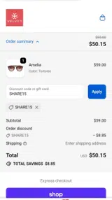 SHARE15 coupon verification screenshot