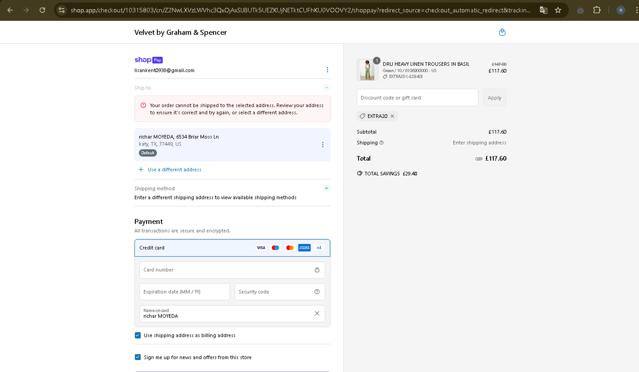 Velvet Tees checkout page showing Velvet Tees promo code box | Screenshot taken by SimplyCodes community member on Apr 8, 2025