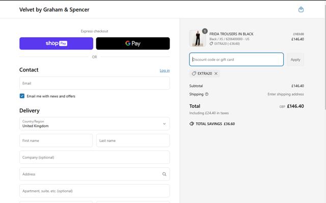 Velvet Tees checkout page showing Velvet Tees promo code box | Screenshot taken by SimplyCodes community member on Mar 27, 2025