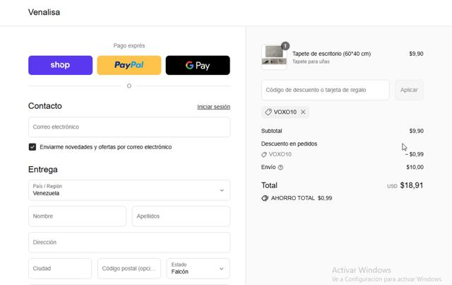 Venalisa checkout page showing Venalisa discount code box | Screenshot taken by SimplyCodes community member on Sep 10, 2025