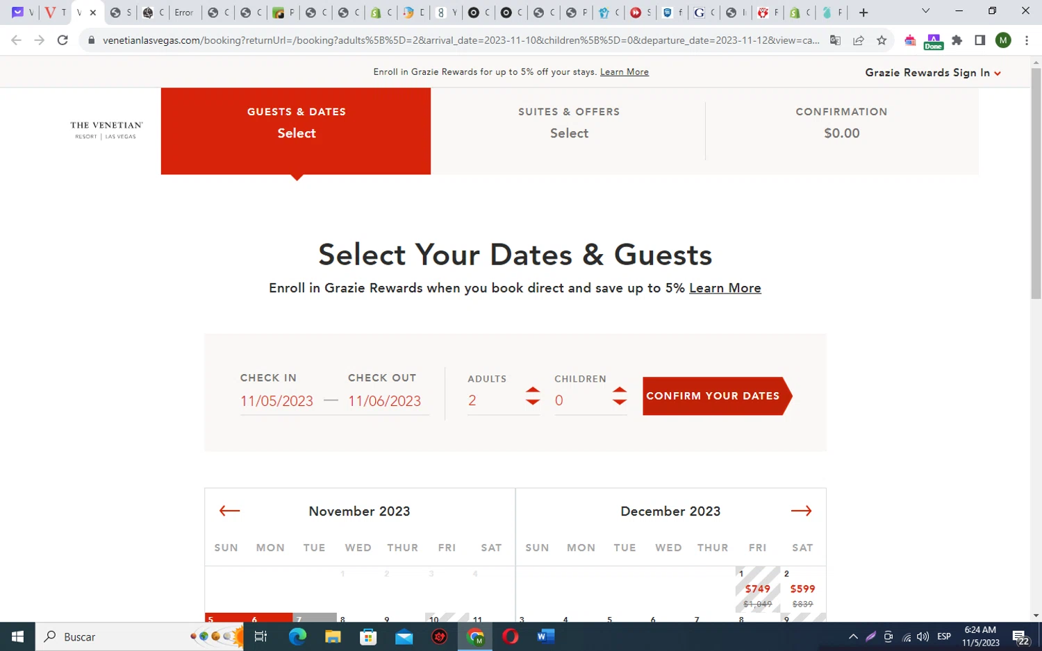 The Venetian Resort Las Vegas checkout page showing The Venetian Resort Las Vegas promo code box | Screenshot taken by SimplyCodes community member on Nov 5, 2023