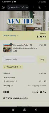 welcome15 coupon verification screenshot