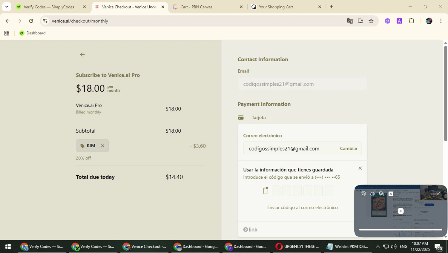 Venice promo code screenshot showing code KIM applied at Venice checkout page. Uploaded by SimplyCodes community member Typhlosion on Nov 22, 2025