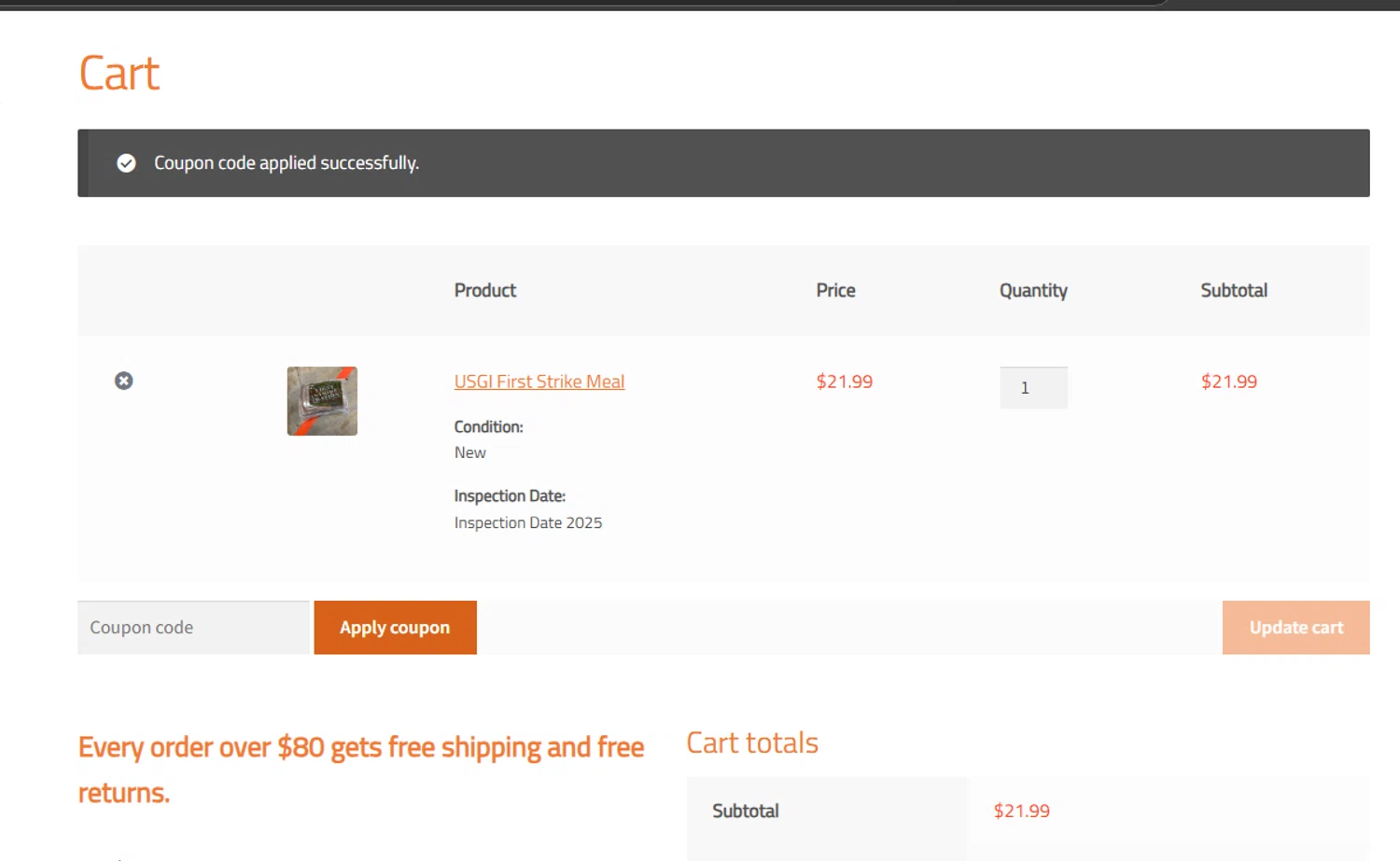 Venture Surplus coupon code screenshot showing code EMAILMEMBER applied at Venture Surplus checkout page. Uploaded by SimplyCodes community member kakashi209 on Jan 24, 2025