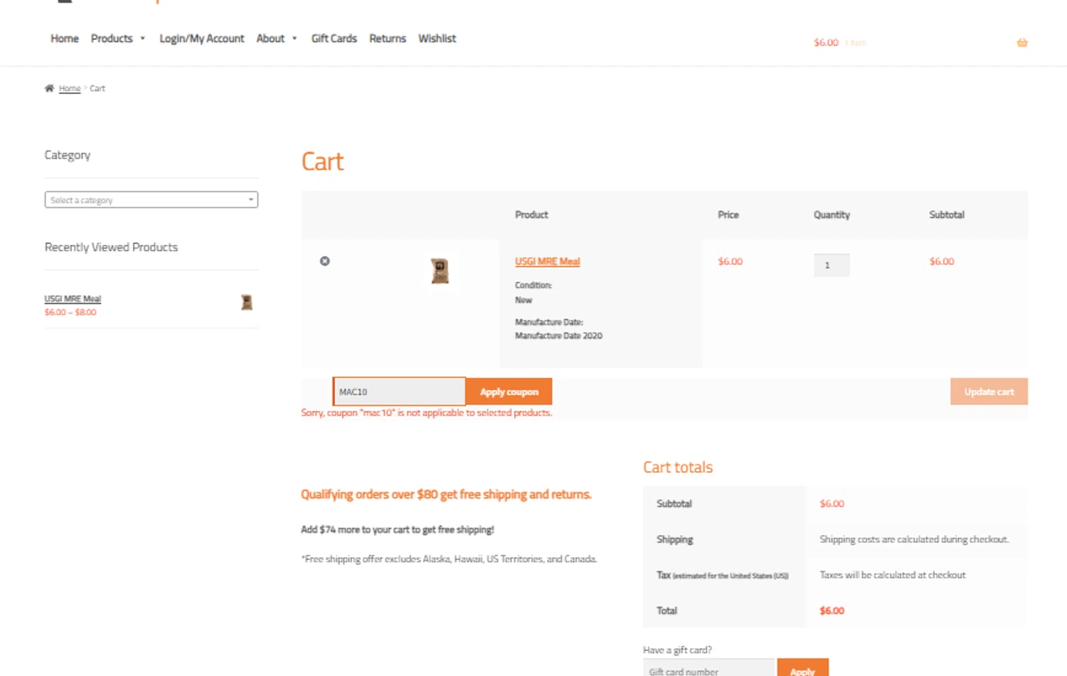 Venture Surplus coupon code screenshot showing code MAC10 applied at Venture Surplus checkout page. Uploaded by SimplyCodes community member PennyScout6137 on Aug 9, 2025