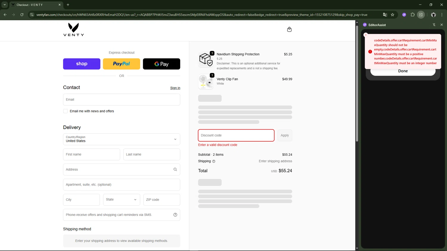 Venty discount code screenshot showing code BLACKFRIDAY applied at Venty checkout page. Uploaded by SimplyCodes community member LegendaryCaptain2435 on Dec 5, 2025
