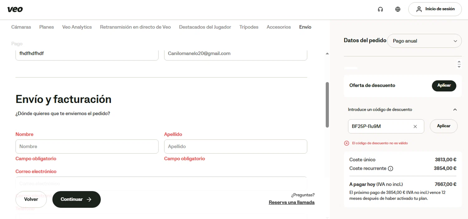 Veo Camera discount code screenshot showing code BF25P-I1u9M applied at Veo Camera checkout page. Uploaded by SimplyCodes community member MagnificentCurator5441 on Nov 4, 2025