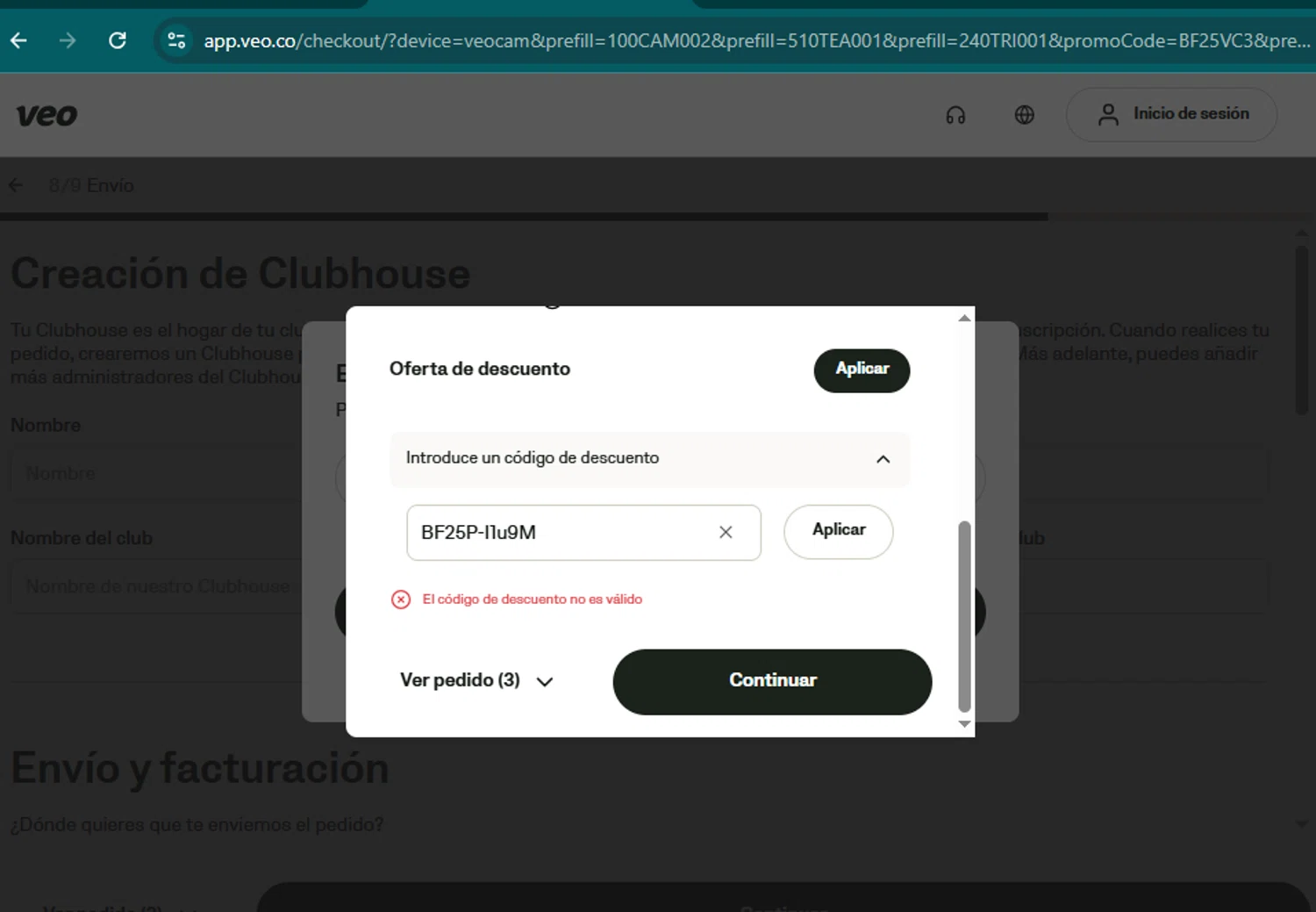 Veo Camera discount code screenshot showing code BF25P-I1u9M applied at Veo Camera checkout page. Uploaded by SimplyCodes community member samuelgomez2 on Nov 4, 2025