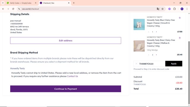 Veo World checkout page showing Veo World promo code box | Screenshot taken by SimplyCodes community member on Aug 28, 2025