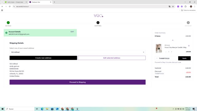 Veo World checkout page showing Veo World promo code box | Screenshot taken by SimplyCodes community member on Sep 8, 2025