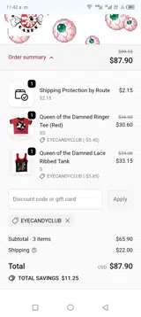 Vera's Eyecandy coupon verification screenshot