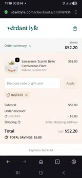 Insta10 coupon verification screenshot