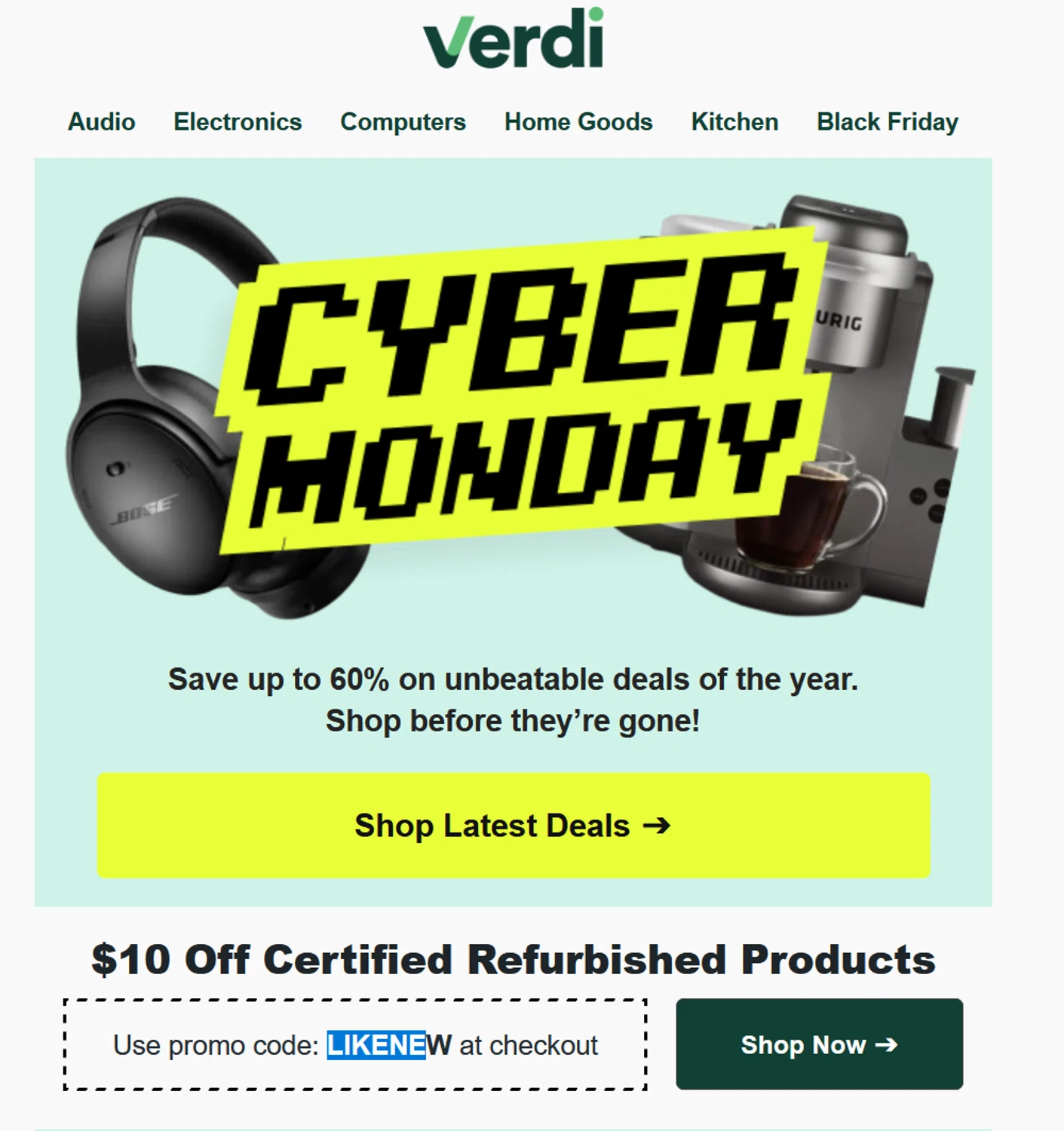 Verdi discount code screenshot showing code LIKENEW applied at Verdi checkout page. Uploaded by SimplyCodes community member OMPU0408 on Nov 17, 2025