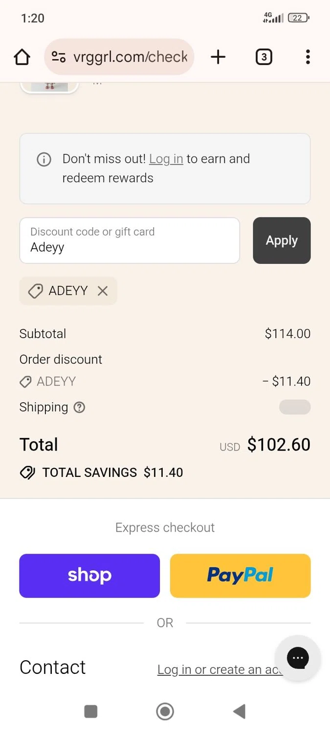 Verge Girl discount code screenshot showing code ADEYY applied at Verge Girl checkout page. Uploaded by SimplyCodes community member LAGUGU on Nov 9, 2025