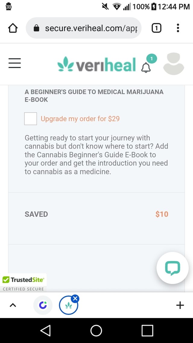 Veriheal checkout page showing Veriheal coupon code box | Screenshot taken by SimplyCodes community member on Jan 21, 2022