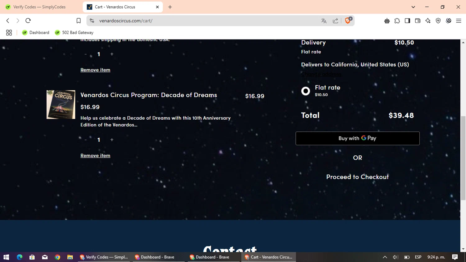 Vernardos Circus promo code screenshot showing code 25OFF applied at Vernardos Circus checkout page. Uploaded by SimplyCodes community member ValueAce7247 on Mar 12, 2025