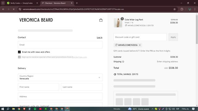 Veronica Beard checkout page showing Veronica Beard coupon code box | Screenshot taken by SimplyCodes community member on Jan 4, 2025
