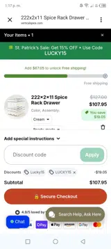 Lucky15 coupon verification screenshot