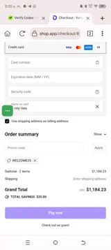 WELCOME35 coupon verification screenshot