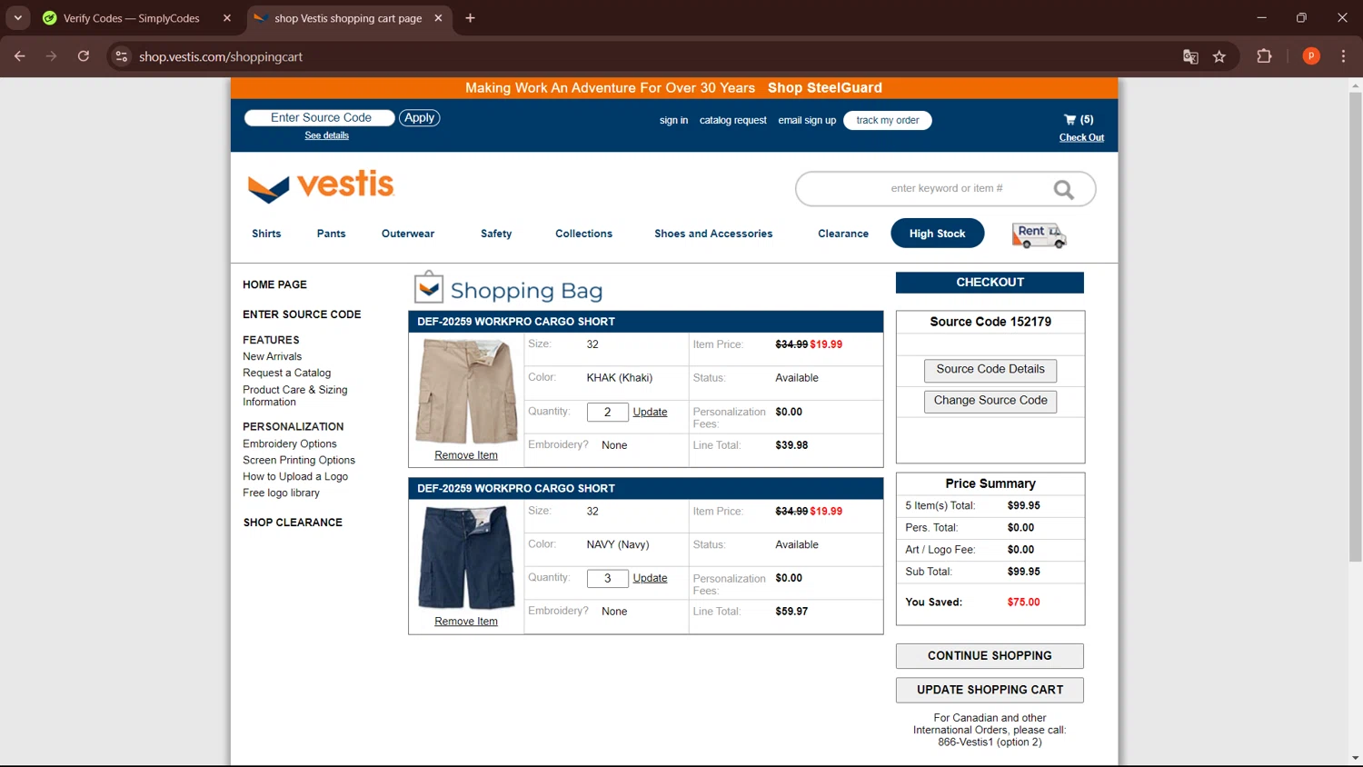 Vestis Uniform checkout page showing Vestis Uniform promo code box | Screenshot taken by SimplyCodes community member on Oct 20, 2024