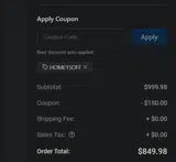 HOME15OFF coupon verification screenshot
