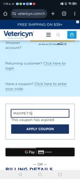 MAYPET15 coupon verification screenshot