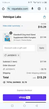 Jayden15 coupon verification screenshot