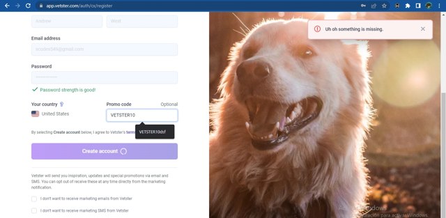 Vetster checkout page showing Vetster coupon code box | Screenshot taken by SimplyCodes community member on Nov 20, 2022
