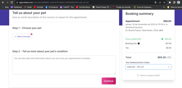 Vetster checkout page showing Vetster coupon code box | Screenshot taken by SimplyCodes community member on Nov 16, 2023