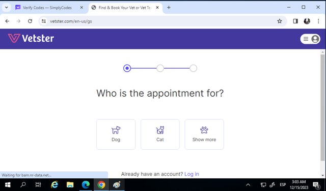 Vetster checkout page showing Vetster coupon code box | Screenshot taken by SimplyCodes community member on Dec 15, 2023