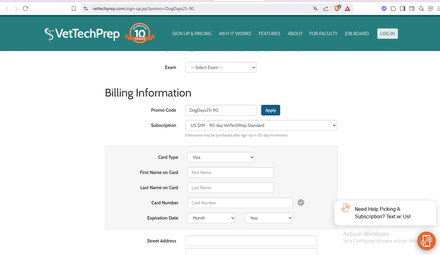 VetTechPrep checkout page showing VetTechPrep promo code box | Screenshot taken by SimplyCodes community member on Jun 26, 2025
