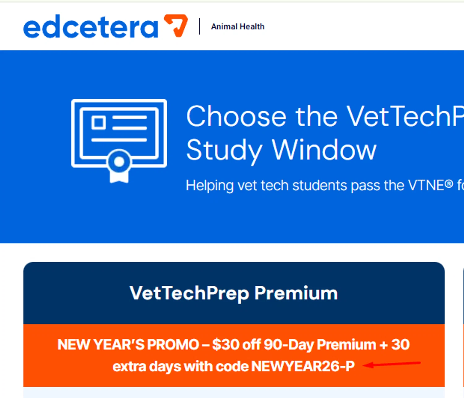 VetTechPrep promo code screenshot showing code NEWYEAR26-P applied at VetTechPrep checkout page. Uploaded by SimplyCodes community member carlosrivero on Dec 30, 2025
