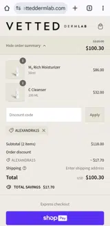 ALEXANDRA15 coupon verification screenshot