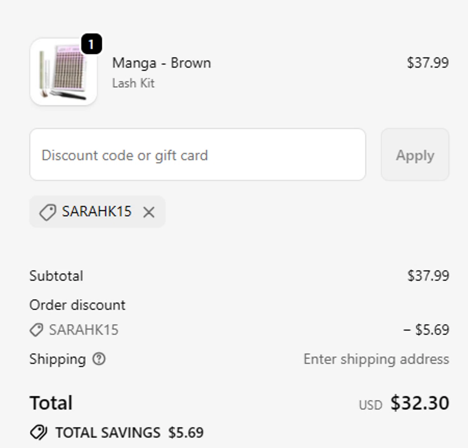 VeyesBeauty promo code screenshot showing code SARAHK15 applied at VeyesBeauty checkout page. Uploaded by SimplyCodes community member SilverMakeup on Jun 3, 2026