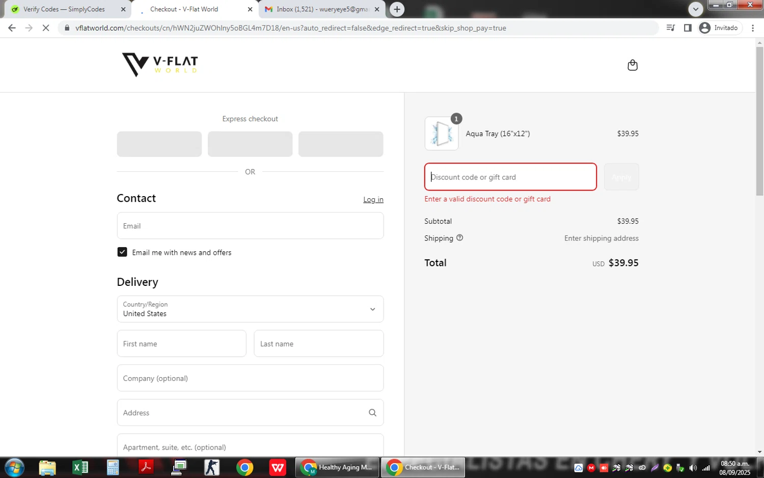 V-Flat World promo code screenshot showing code Labor15 applied at V-Flat World checkout page. Uploaded by SimplyCodes community member ValiantTitan4231 on Sep 8, 2025